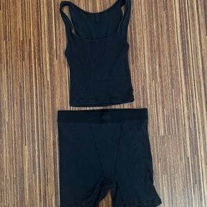 SKIMS Cotton Ribbed Boxer & Tank Set in ONYX